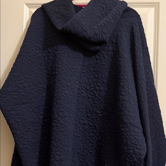 Navy Quilted Floral Print Hooded Women's Jacket - Picture 2 of 11